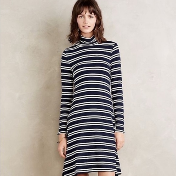 Maeve Anthropologie Striped Navy and White Turtleneck Dress - Picture 6 of 8